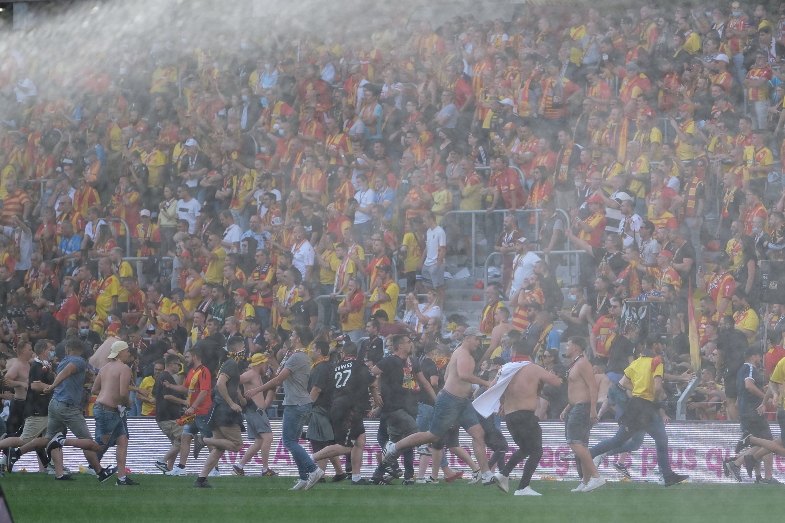 Club Brugge ultras in away stand during Lens-Lille crowd trouble